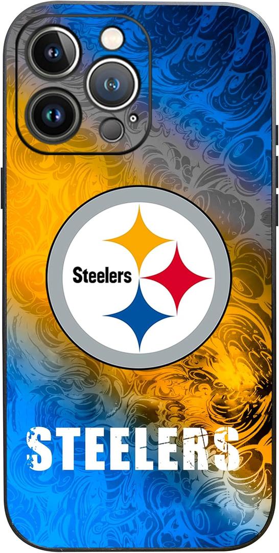 Compatible with iPhone 15 Pro Max Phone Case, Shockproof fit Steelers Fans Silicon Phone Case, Military Grade Drop Protection Anti-Slip and Anti-Fingerprint for Man Women Gift
