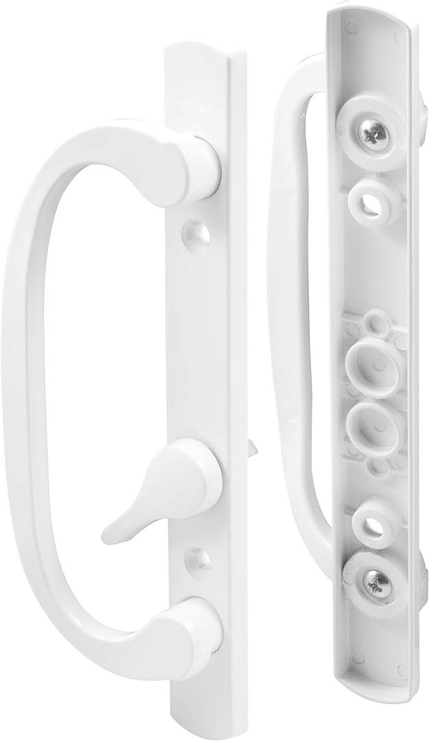 Prime-Line C 1280 Mortise Style Sliding Patio Door Handle Set - Replace Old or Damaged Door Handles Quickly and Easily  White Diecast, Non-Keyed, Fits 3-15/16 In. Hole Spacing (1 Set)