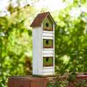 Glitzhome Bird Houses for Outside, Blue Bird Houses for Outdoors,18" H Distressed Outdoor Garden Wooden Birdhouse Decorative Hanging Bird House with Shutter Texture for Hummingbird,Sparrow,Wren Finch