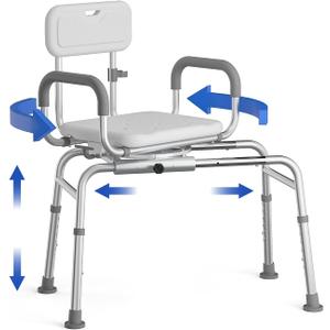 Loyoda Sliding Shower Chair with Swivel Seat, Tub Transfer Bench for Elderly & Disabled, Adjustable Shower Chair with Arms & 350lb Capacity