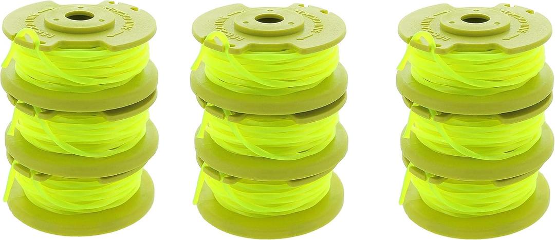 Ryobi One PLUS+ AC80RL3 OEM .080 Inch Twisted Line and Spool Replacement for Ryobi 18v, 24v, and 40v Cordless Trimmers (Pack of 9)