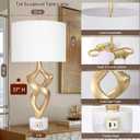 Scenekoy Sculptural Resin Table Lamp Set of 2 with USB Ports for Bedroom Living Room, 31” Big Gold Leaf Marble Base Bedside Lamps, Pull Chains Switch Modern Nightstand Lamp for Home Room Decor
