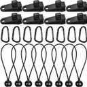 Tarp Clips Lock Grip Tarp Clamps with Bungee Cord and Carabiner for Tent Camping Awnings Caravan Canopies Car Cover Swimming Pool Cover Boat Cover Fasteners Clips 24 Pcs