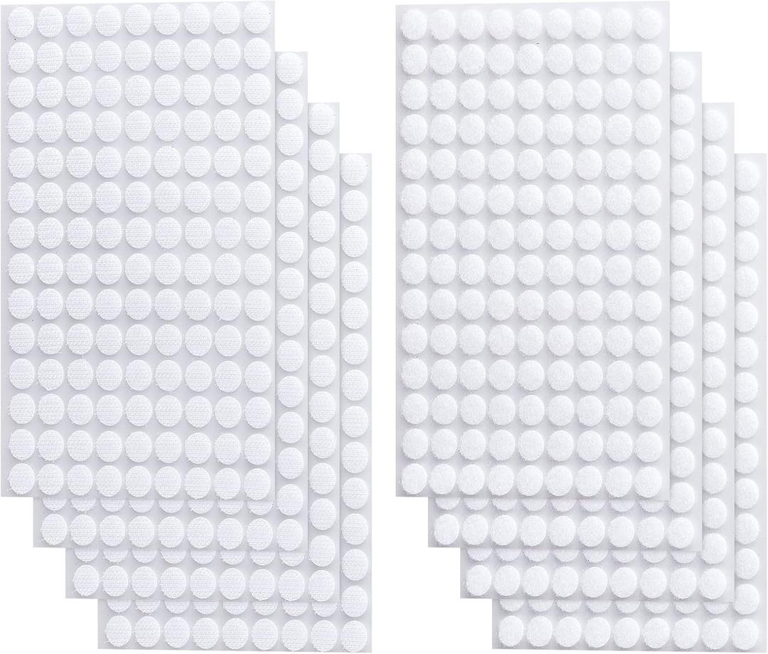 Self Adhesive Dots, 1000Pcs(500 Pair Set) 0.39 Inch / 10mm Diameter Hook and Loop Dots Tape, 10mm Nylon Sticky Back dots, Suitable for Classroom, Office, Home, White
