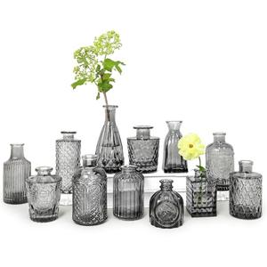 SUPMIND Bud Vase Set of 12, Black Bud Vases in Bulk, Small Flower Vases for Centerpieces, Mini Vintage Vase for Rustic Wedding, Home,Table Decoration
