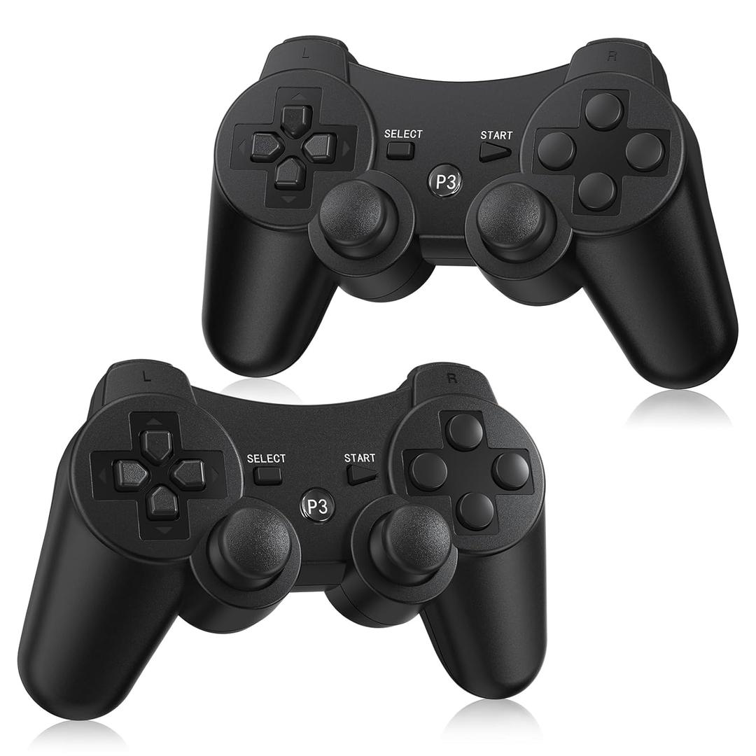 Yinjie 2 Pack Wireless Controller for PS3, Compatible with Playstation 3, with 2 Charging Cables (black)