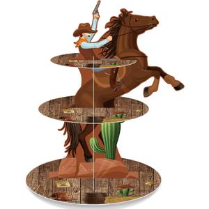 Zopeal Western Cowboy Horse Cupcake Stand, 3-Tier Western Theme Birthday Cupcake Holder, Cowboy Theme Cake Holder, Dessert Stand for Wild West Baby Shower, Birthday Party Supplies