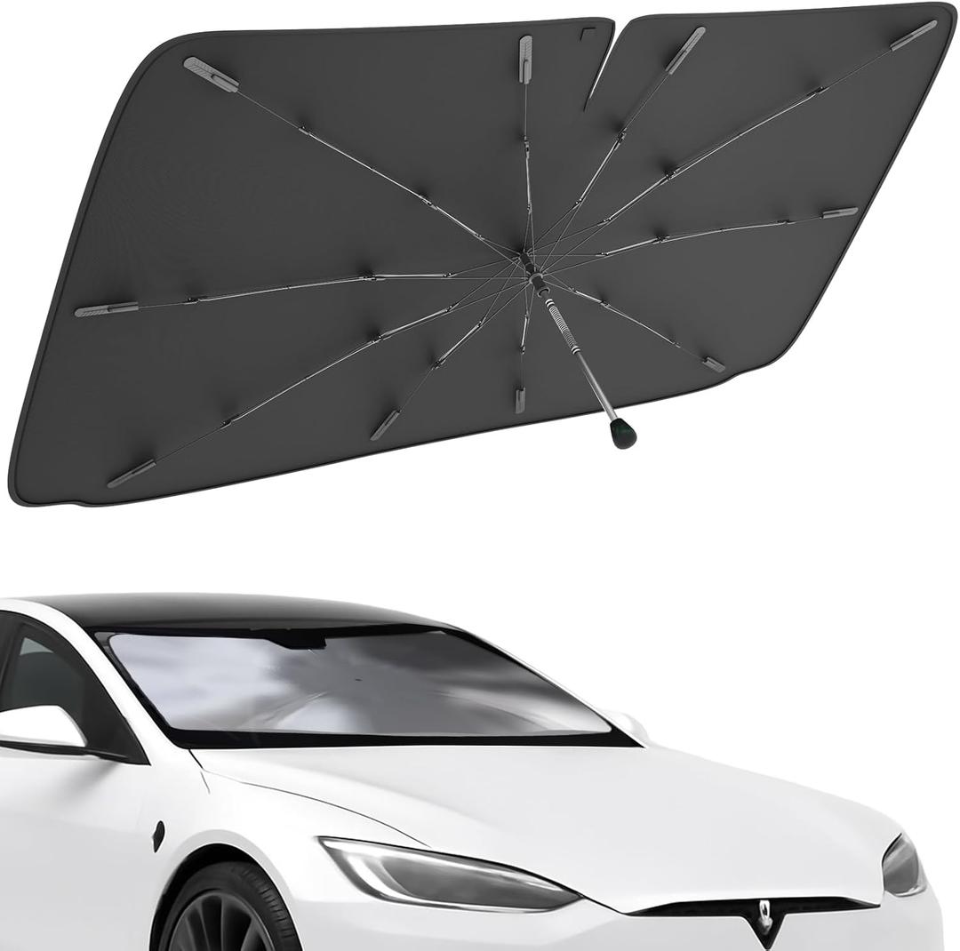 Car Windshield Sunshade Umbrella Sun Shade for car Windshield Blocks UV Rays & Heat, Keeps Interior Cool, Foldable Sun Visor Cover with Universal Fit for Front Windows(56" L x 31" W)