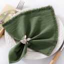 DeZerlor 6 Pack Olive Green Cotton Linen Napkins with Fringe Green Cloth Napkins Set of 6 Boho Handmade Dinner Table Napkins for Wedding Bridal Baby Shower Tea Party, 17 x 17 Inches