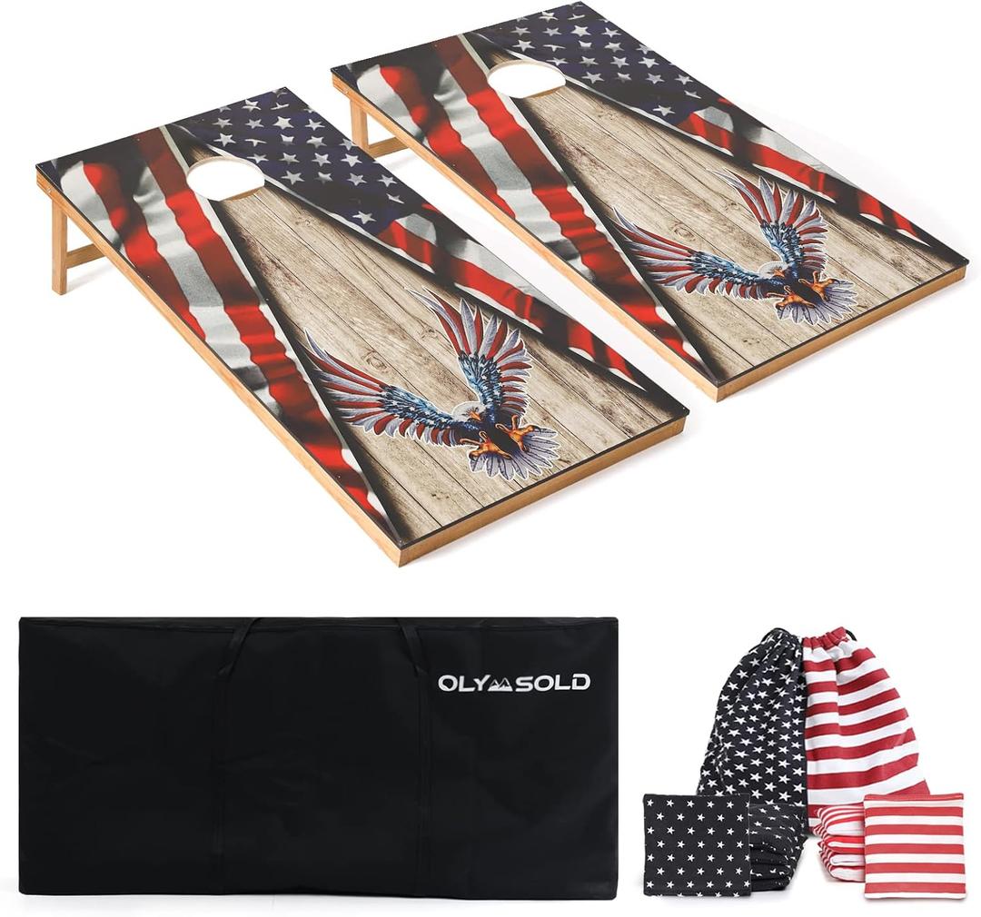 Cornhole Set, Corn Holes Outdoor Game, Regulation Cornhole Boards
4x2ft / 3x2ft Cornhole Set, Classic American Flag Cornhole Set Includes 2 Boards, 8 Cornhole Beans Bags & Carry Case