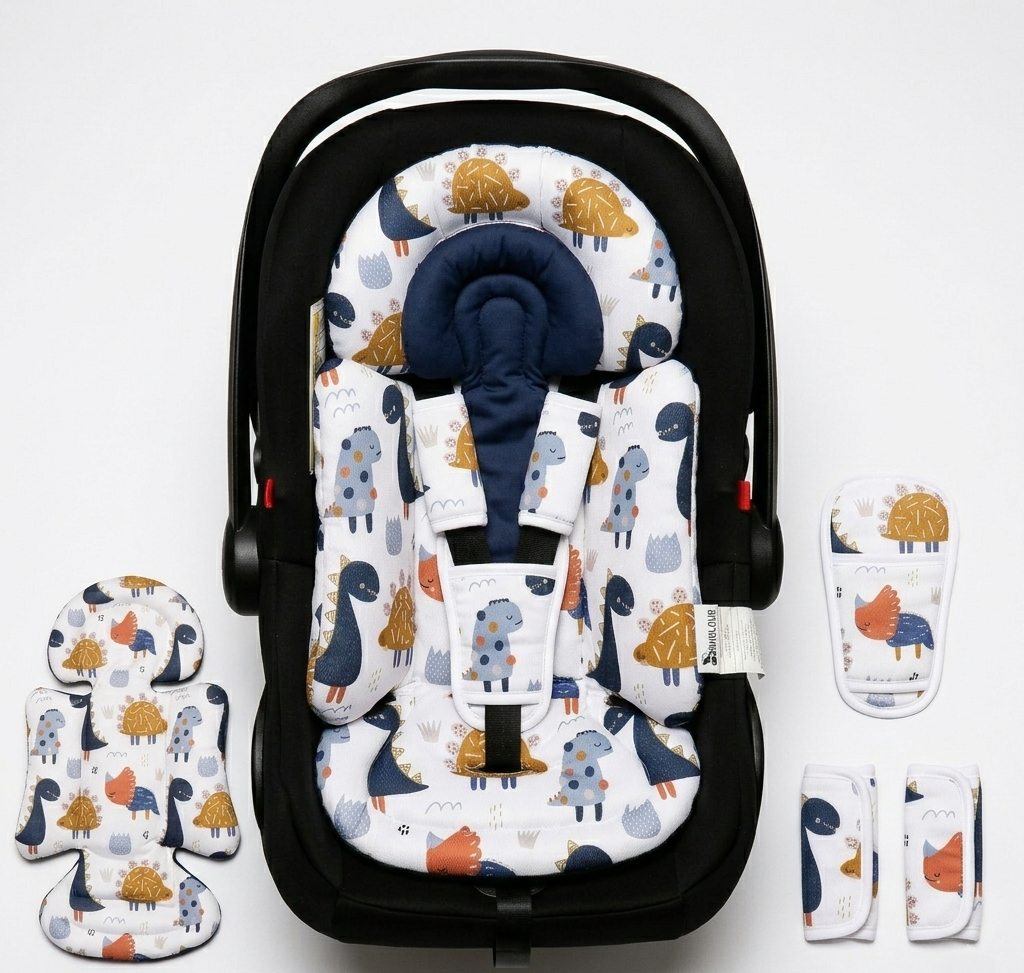 Infant Car Seat Insert, Enlarged Head Support For Baby Carseat, Reversible Newborn Insert With 3 Strap Covers, 2-in-1 Baby Car Seat Cushion for Stroller, Swing, Bouncer, Rocker, Pack of 2