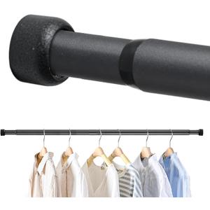 Closet Rod for Hanging Clothes, 24-33 Inch Adjustable Shower Curtain Rod Heavy Duty Wall Mount Clothes Hanging Bar for Closet, Wardrobes, Bathroom, RV, Window, Laundry, Room Divider, Black