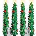 4Pcs Christmas Tree Flameless Taper Candles with Remote and Timer,LED Candles Battery Operated with Mini Ornaments,9.5" Real Wax Window Candlesticks with Flickering 3D Flame for Christmas Decoration (Green)