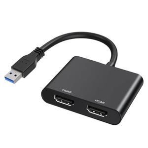 USB to HDMI Adapter for 2 Monitors, USB 3.0 to Dual HDMI Adapter 1920 * 1080P@60HZ Full HD Audio Video Graphics Converter Compatible with Windows