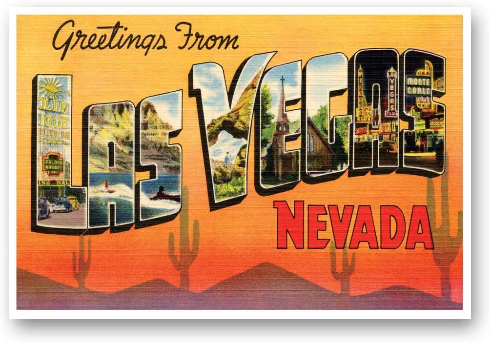 SIXNEW GREETINGS FROM LAS VEGAS, NV vintage reprint postcard set of 20 identical postcards. Large Letter Las Vegas, Nevada city name post card pack (ca. 1930's-1940's). Made in USA.