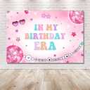 MEHOFOND Girls Birthday Party in My Birthday Era Backdrop Pink Glitter Disco Bachelorette Decorations Birthday Banner Photo Booth Props 7x5ft