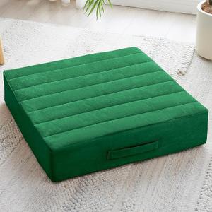22 inches Floor Pillow for Adults - Large Meditation Cushion with Thick Foam - Premium Outdoor Square Floor Cushion Seat - Yoga Pillow for Sitting On Floor - Green