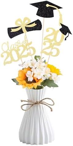 Class of 2025 Graduation Decoration Centerpieces for Tables, 2025 Graduation Table Double-Sided Toppers Party Centerpiece Sticks Party Supplies (16 PCS, Gold & Black)