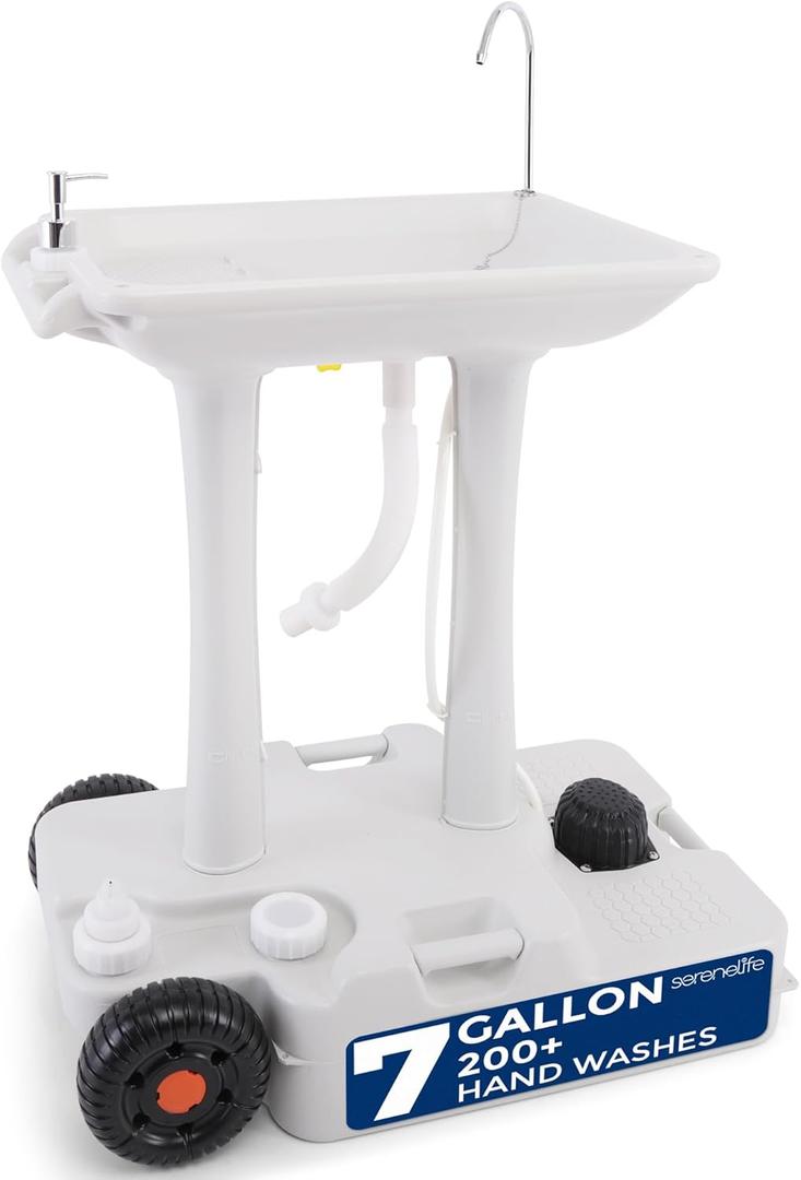 SereneLife Portable Hand Washing Station, 100+ Hand Washes, Hands-Free Foot Pump, Soap Dispenser, and Drain Hose, Ideal for Outdoor Events, Camping, Boating and Worksites