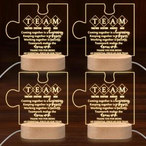 Sumind 6 Team Building Appreciation Gift for Employee Inspirational Acrylic LED Night Light Engraved Lamp Wood Base Thank You Gifts for Team Member Volunteer Coworker (Puzzle)