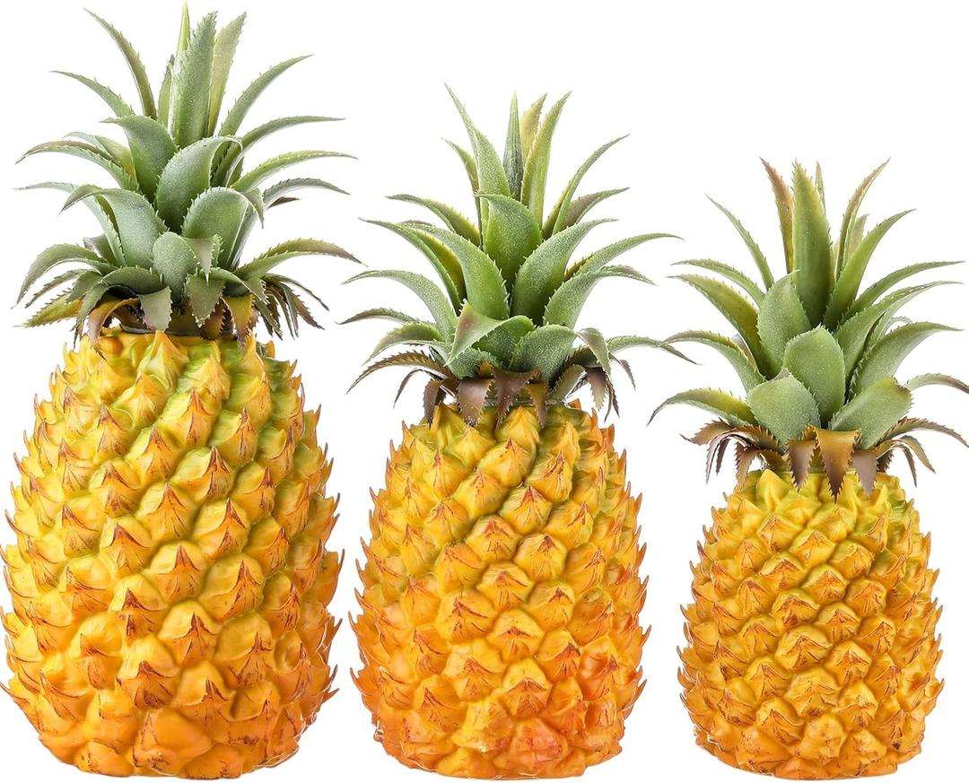 3 Pack Artificial Pineapple Simulated Fruit Decoration Fake Fruit Model Lifelike Pineapple for Summer Hawaiian Luau Tropical Party Decor Cabinet Table Decoration(3 Size)