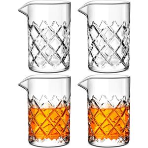 Dandat Cocktail Mixing Glass Crystal Stirring Glass Thick Bottom Seamless Cocktail Pitcher for Home Bartender Bar Whiskey Martini Drink Shaker Accessories (17 oz,Classic,4 Pcs)