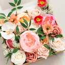Ling's moment Fake Flowers Box, Faux Artificial Greenery Stems Foam Roses Silk Peonies Orchid Poppy Fabic Flower for Centerpieces Bouquet Wedding Vase Floral Decorations, Coral & Ivory, Grand Combo