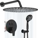 SR SUN RISE Shower System, 10 inch Multifunction Shower Faucet Set, 6 Setting High Pressure Handheld Rain Shower Head Kits, Valve Included - Push Button Diverter,Stainless Steel,Matte Black