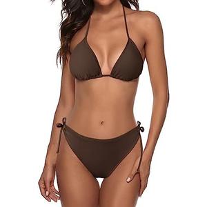 Zonsaoja Women String Bikini Set Halter Side Tie Two Piece Swimsuit Triangle Bathing Suits, Size Medium
