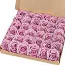 BLEUM CADE 36Pcs Artificial Flowers Fake Roses with Stems, Pink Glitter Boxed Foam Roses for DIY Bouquets Centerpieces Wedding Party Arrangement Bridal Shower Decor