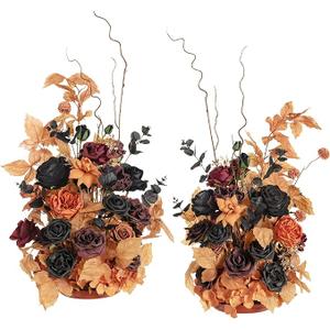 Ling's Moment 41" Tall Free Standing Artificial Flowers Arrangements 2 pcs Wedding Arch Altar Stage Decorations Dusty Blue Navy for Ceremony Reception Silk Rose Fake Floral Party Outdoor Beach Decor,  Oange blackand Pumpkin Orange