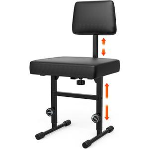 GLEAM Keyboard Bench Piano Bench Padded Cushion with Backrest Height Adjustable 17.5in - 22in Keyboard Chair Black (Thick Padding) Iron Legs