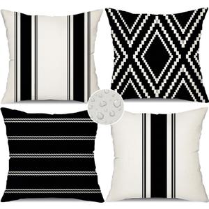 DFXSZ Outdoor Pillow Covers 18x18 Inch Set of 4 Waterproof Modern Geometry Throw Pillows Outdoor Summer Waterproof Decor for Patio Funiture Garden Polyester Cushion Covers 013A (Black)