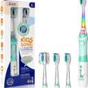 Kids Electric Toothbrush with 2 Minute Timer 30 Seconds Reminder and 4 Replacement Bursh Heads ,Color Led Lights ,24,000 Vibrations Boys Battery Power Toothbrush for Ages 4-12 Years(Green)