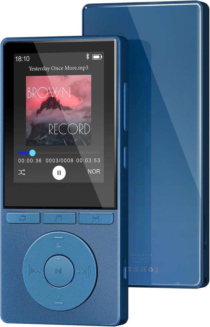 64GB MP3 Player with Bluetooth 5.3, Color Screen 2.4", Music Player with HiFi Sound, MP3 Players Built in HD Speaker Voice Recorder E-Book, Expanded Up to 128GB, Earphone Included, for Sports Runner