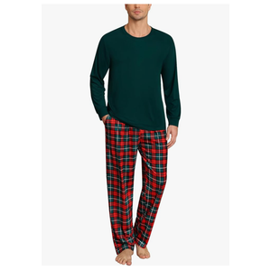 Gerber Mens Pajama Set Sleepwear Pjs Set Long Sleeve Shirts Plaid Pj Pants 2 PCS Loungewear Set with Pockets L