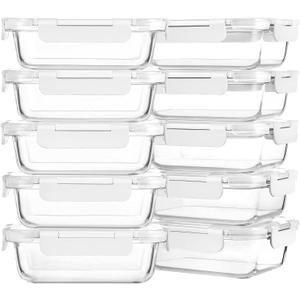 M MCIRCO 10-Pack 22 Oz Glass Meal Prep Containers with Lids - Microwave, Oven, Freezer & Dishwasher Safe - White