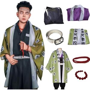 Himejima Gyomei Cosplay Costume Adult Outfit Man Suit Full Set for Halloween Party (Medium, Green)