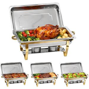 9Qt Chafing Dishes for Buffet, 4 Pack Gold 304 Stainless Steel Chafing Dish Sets, Food Warmers for Parties Buffet,Complete Buffet Servers and Warmers to Keep Food Warm