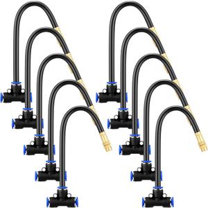 Zonon 10 Pcs Brass Misting Nozzles Tee with 8" Built in Hose for 0.32"/8 mm Tubing 360 Degree Rotation Adjustable Water Mister Nozzle Thread Sprayer Misting Part Accessories for Patio Outdoor Cooling