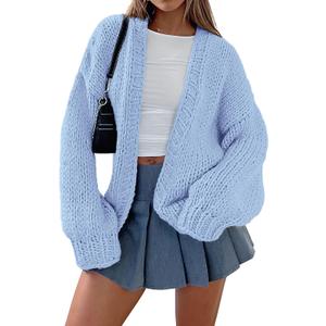 PRETTYGARDEN Cardigan Sweaters for Women Trendy Fall Fashion 2026 Long Sleeve Chunky Knit Cardigans Winter Clothing Outfits (Blue, M)