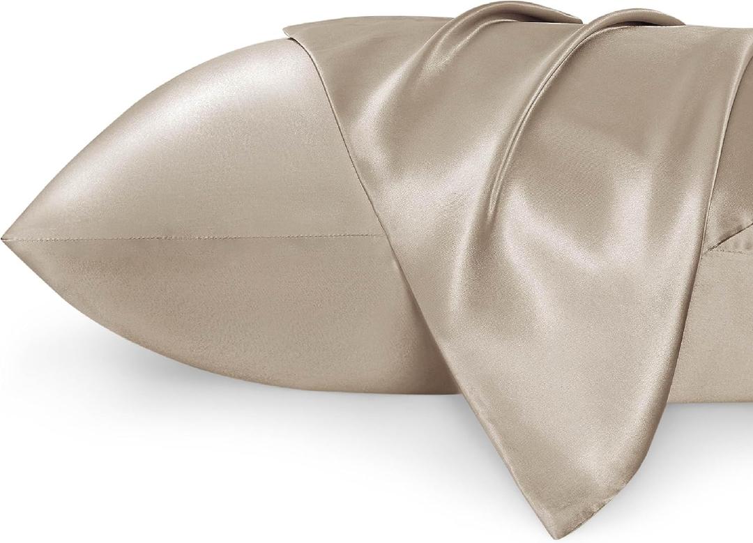 Bedsure Satin Pillowcases, Similar to Silk Pillow Cases Queen Size Set of 2, Pillow Case for Sleeping Women with Envelope Closure, Gifts for Women Men, Khaki, 20x30 Inches (11 - Taupe)