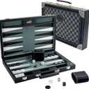 Backgammon Sets for Adults, 15 Inches Backgammon Board Games for Adults, Leather Backgammon Sets for Family & Travel, Checkerboard Design, Grey and Black