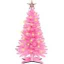 3 Feet Pink Christmas Tree with Lights, 8 Modes Timer 50 Warm White Lights Battery Operated Small Artifical Full Christmas Tree for Home Indoor Office Tabletop Xmas Holiday Decorations