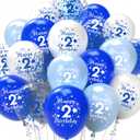 SUWEN Blue 2nd Birthday Balloons 38PCS 12Inch Latex Number Printed Balloons 1-9 Happy 2 Year Old Birthday Party Anniversary Decorations for Boys