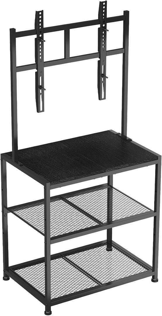 23 Inch to 50 Inch Floor Small Corner TV Stand with Storage Shelves for Living Room Bedroom, Universal Floor Television Stands with Mount, Farmhouse Black TV Table Desk Shelf for Small Spaces (Medium)