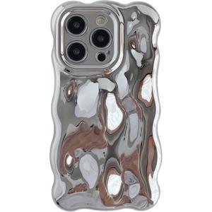 Caseative for iPhone 14 Pro Case,Water Ripple Wave Meteorite Bubble Chrome Plating Electroplated Candy Phone Case (Silver)