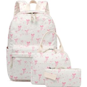 BTOOP School Backpack for Girls Kids Teens Cute School Bookbag Set with Insulated Lunch Box Pencil Case (A-pink Bow)