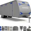 Heavy Duty 7 Layers RV Cover, Camper Cover & Travel Trailer Cover 30-33ft, Waterproof Windproof All-Weather Protection with Tongue Jack Cover, Gutter Covers & Reinforced Straps - Blue