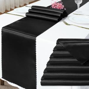 6 Pack Black Satin Table Runner - 12 x 108 Inch Long, Bright Smooth with Scalloped Edges, Silky Dinner Table Runner Decorations for Weddings, Banquets, Birthday Parties, Graduations